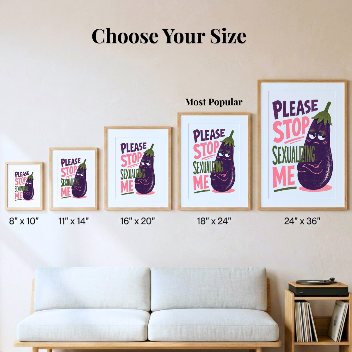 Funny Eggplant Emoji Wall Art, Cheeky Humor Poster for Bathroom Decor