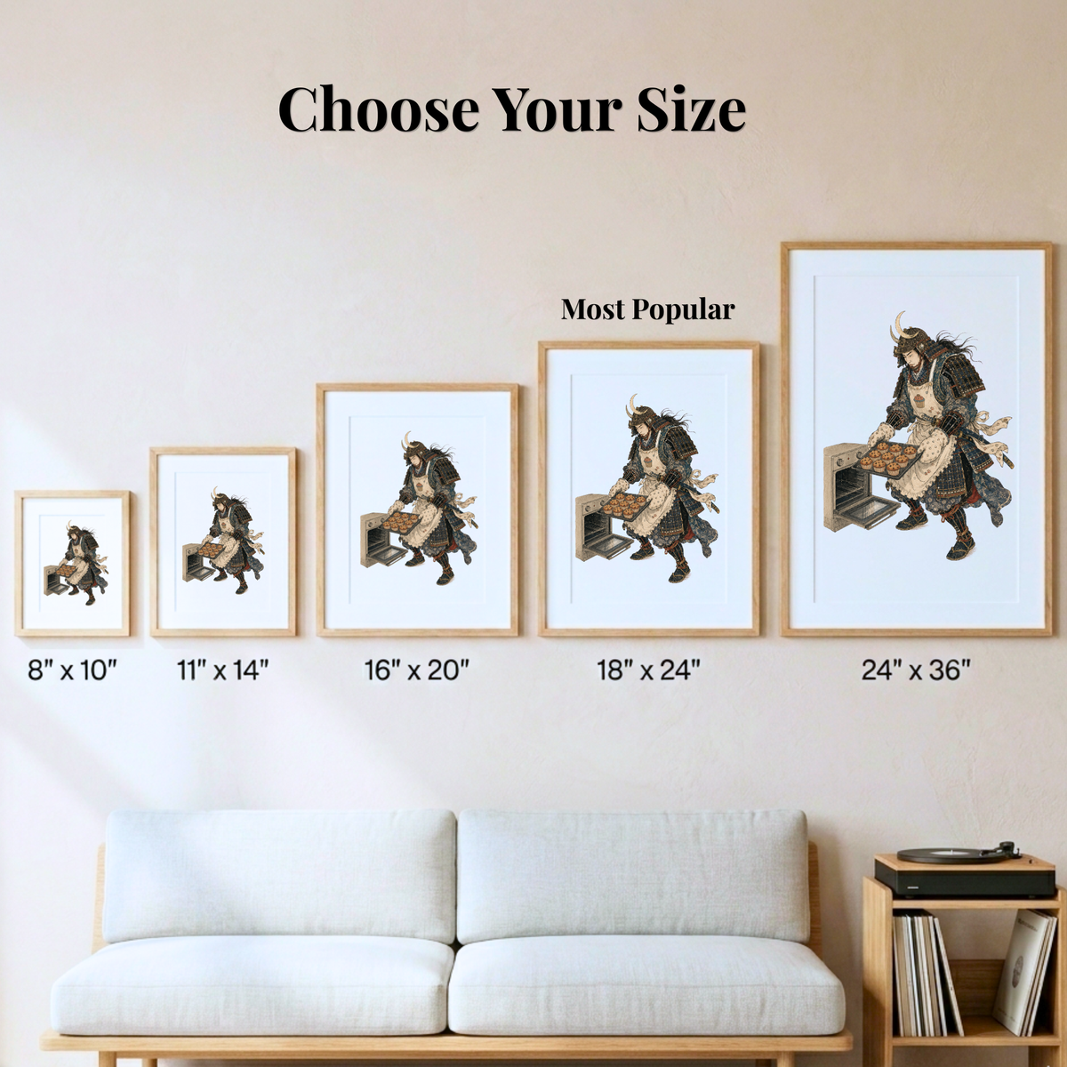 Samurai Wall Art Print, Funny Baking Poster, Modern Japanese Ukiyo-e Deco