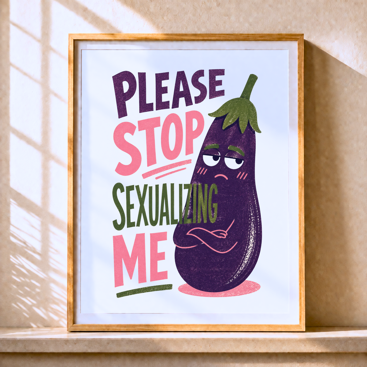 Funny Eggplant Emoji Wall Art, Cheeky Humor Poster for Bathroom Decor