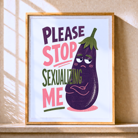 Funny Eggplant Emoji Wall Art, Cheeky Humor Poster for Bathroom Decor
