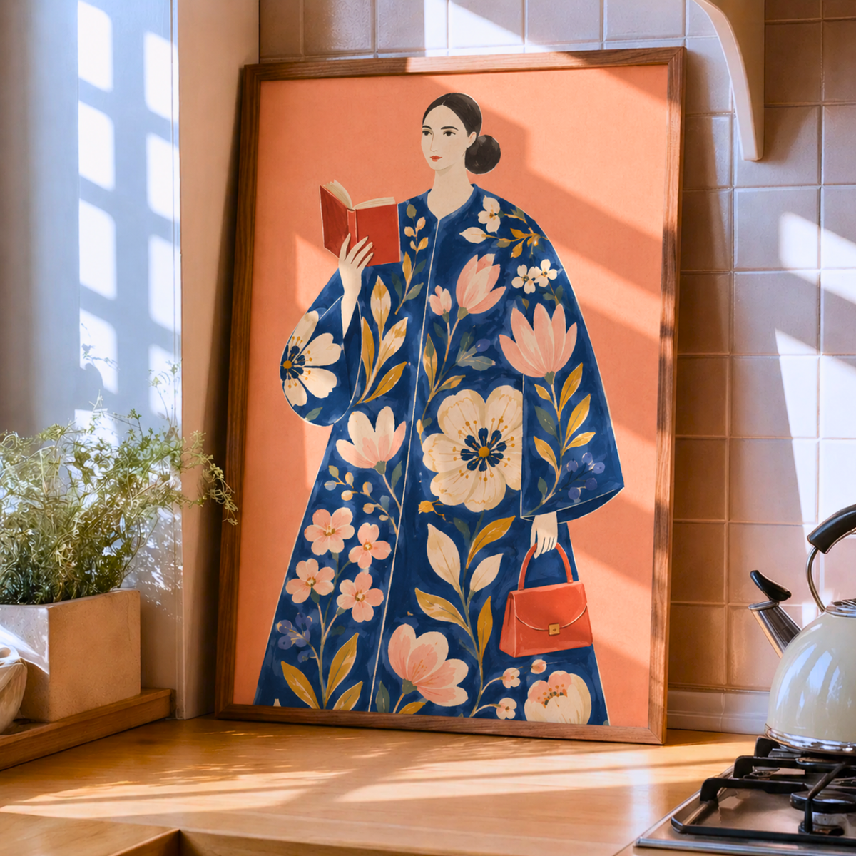 Woman Reading Art Print, Floral Book Lover Wall Art, Cozy Nook Decor