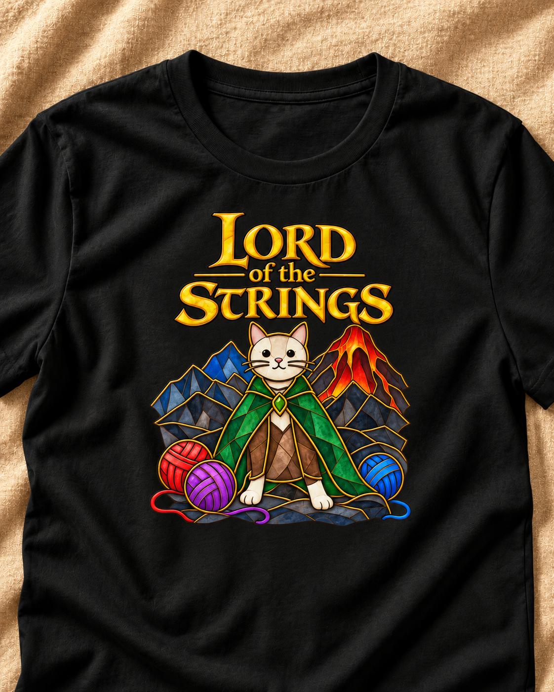 Lord of the Strings Cat Unisex T-Shirt – Funny Fantasy Book Lover Graphic Tee