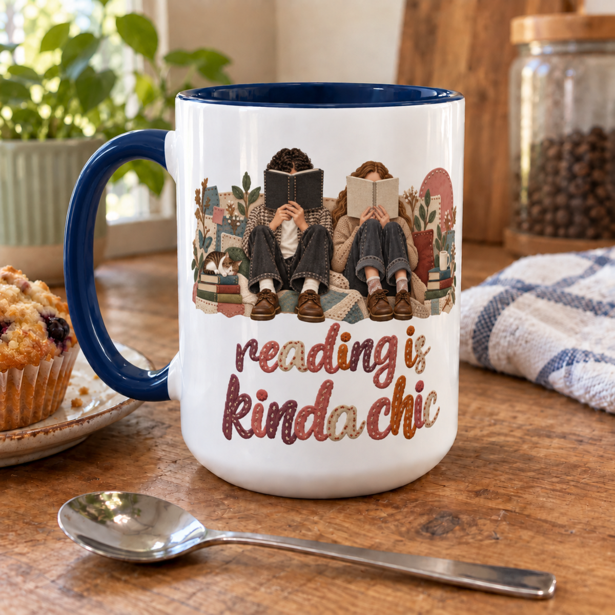 Book Lover Mug, Reading Is Kinda Chic, Bookish Gift Mug for Readers