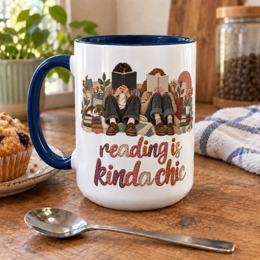 Book Lover Mug, Reading Is Kinda Chic, Bookish Gift Mug for Readers