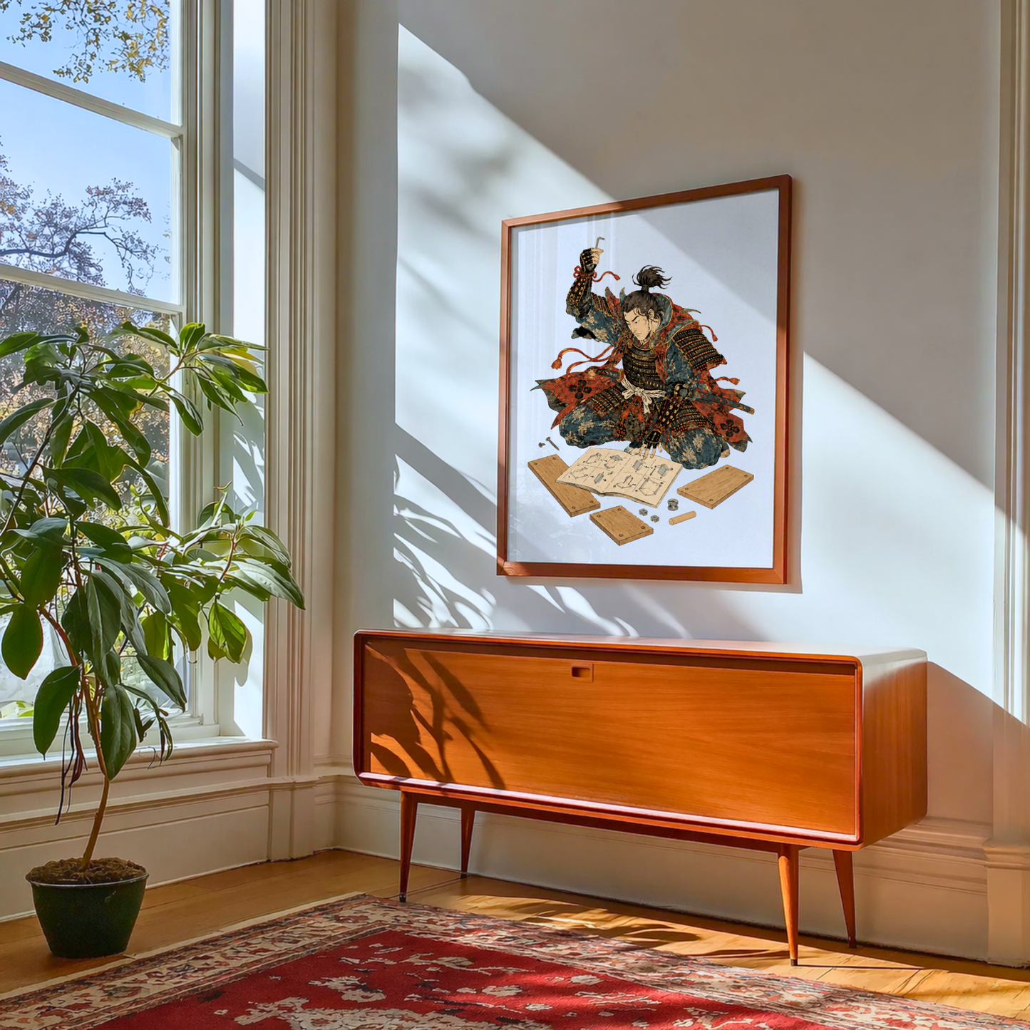 Samurai Wall Art Print, Funny Furniture Assembly Poster, Modern Japanese Ukiyo-e Decor