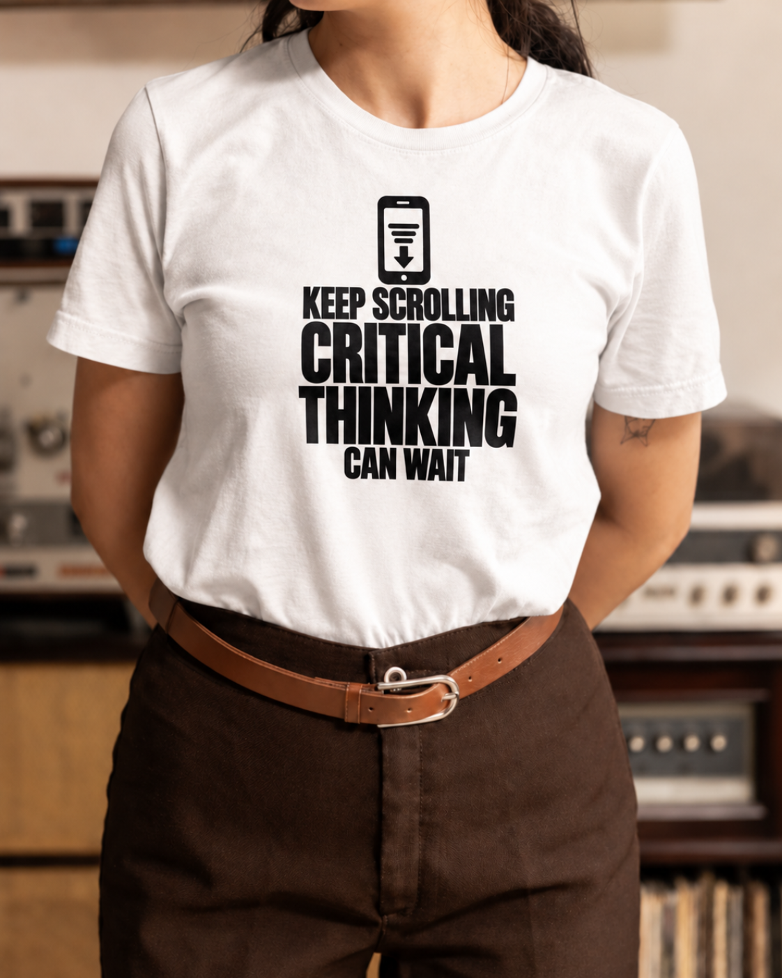 Keep Scrolling, Critical Thinking Can Wait Unisex T-Shirt – Funny Sarcastic Phone Graphic Tee