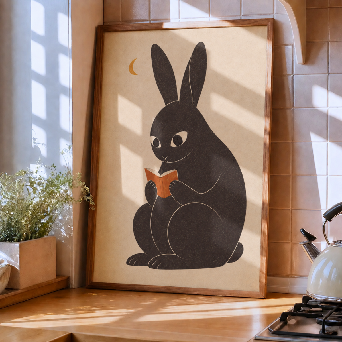 Book Lover Wall Art Print, Rabbit Reading Poster, Cozy Reading Nook Decor