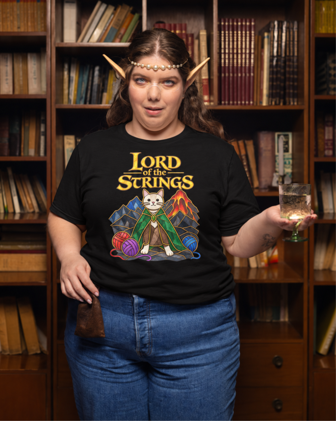 Lord of the Strings Cat Unisex T-Shirt – Funny Fantasy Book Lover Graphic Tee