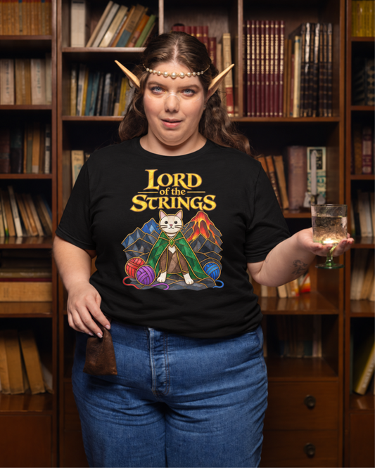 Lord of the Strings Cat Unisex T-Shirt – Funny Fantasy Book Lover Graphic Tee