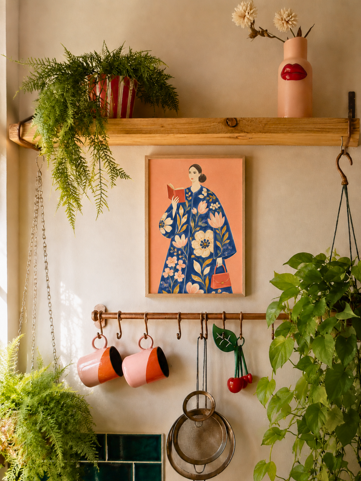 Woman Reading Art Print, Floral Book Lover Wall Art, Cozy Nook Decor