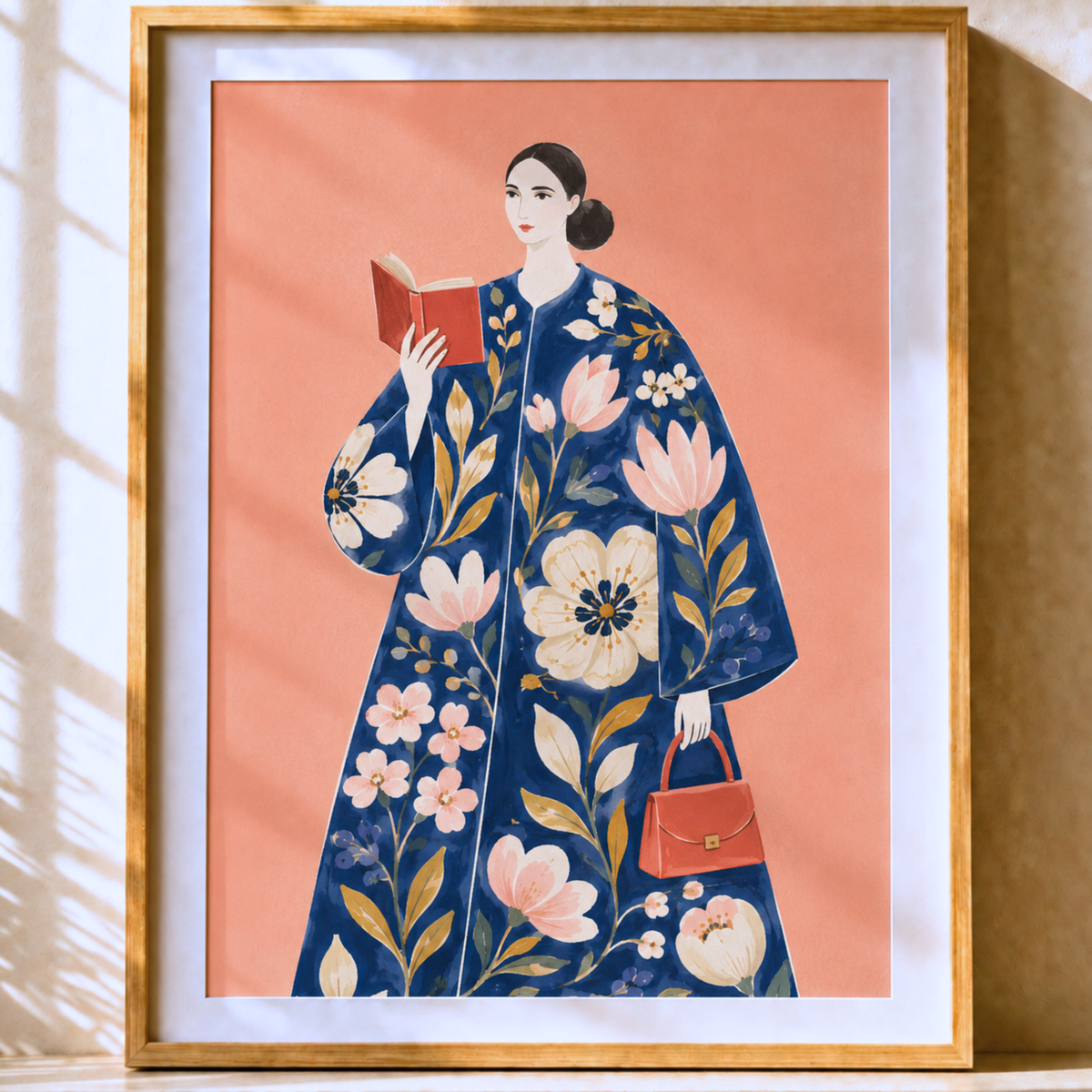 Woman Reading Art Print, Floral Book Lover Wall Art, Cozy Nook Decor