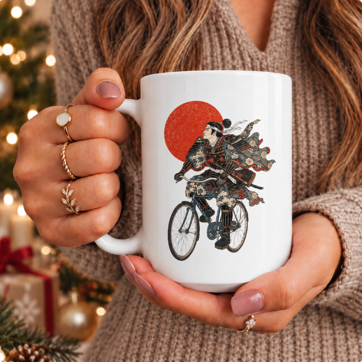 Cyclist Mug, Cycling Gift for Him, Funny Samurai Bike Coffee Cup