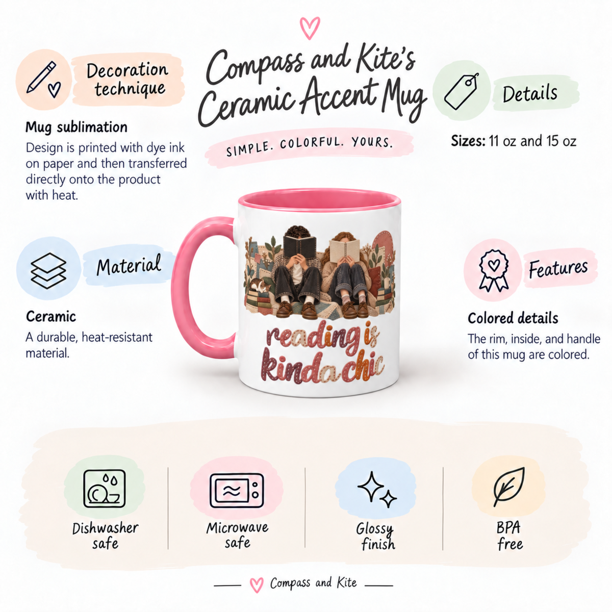 Book Lover Mug, Reading Is Kinda Chic, Bookish Gift Mug for Readers