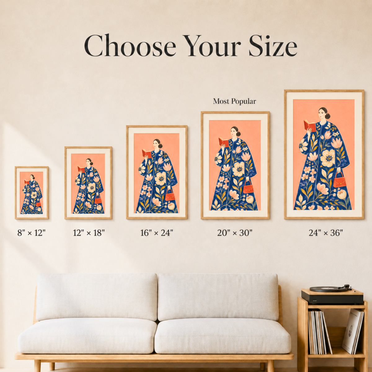 Woman Reading Art Print, Floral Book Lover Wall Art, Cozy Nook Decor