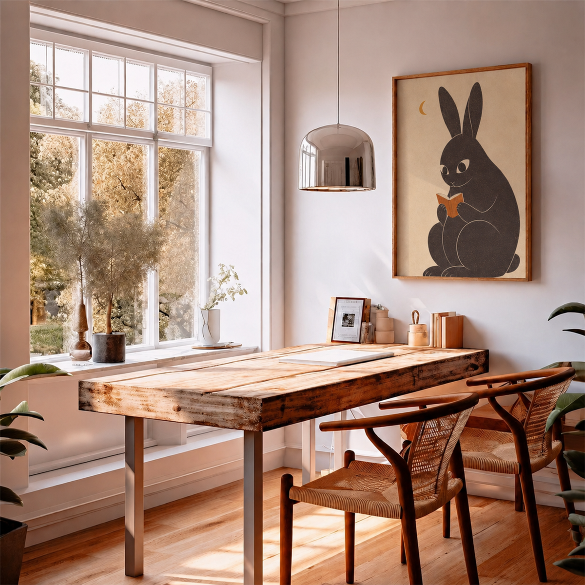 Book Lover Wall Art Print, Rabbit Reading Poster, Cozy Reading Nook Decor