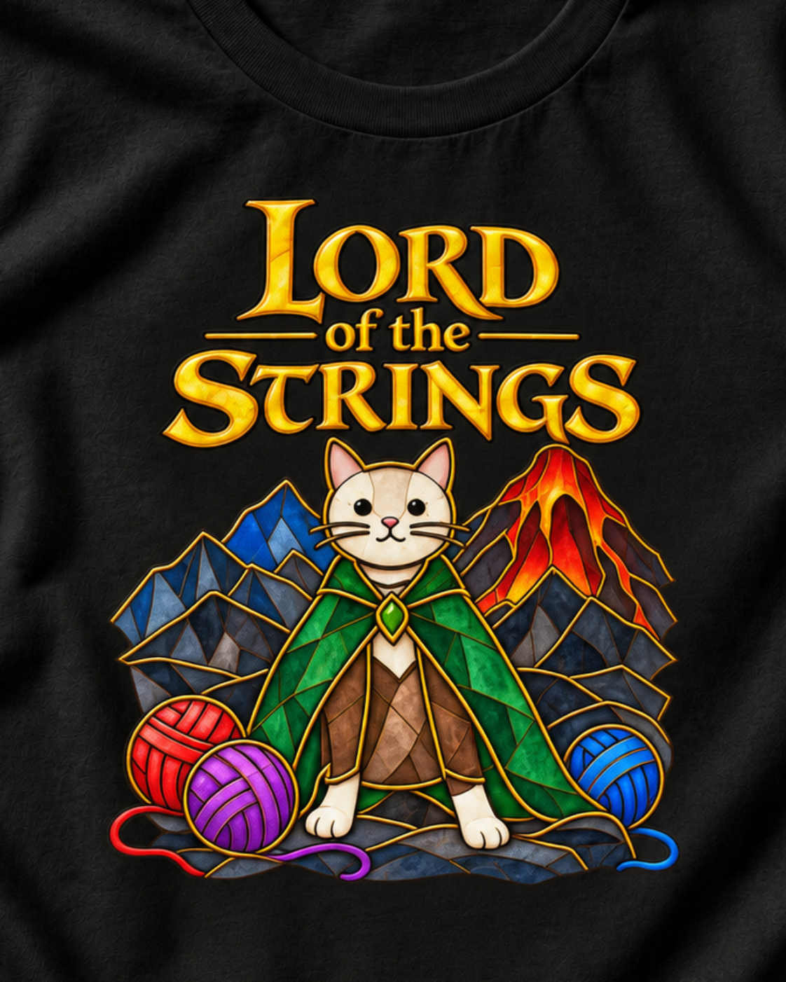 Lord of the Strings Cat Unisex T-Shirt – Funny Fantasy Book Lover Graphic Tee