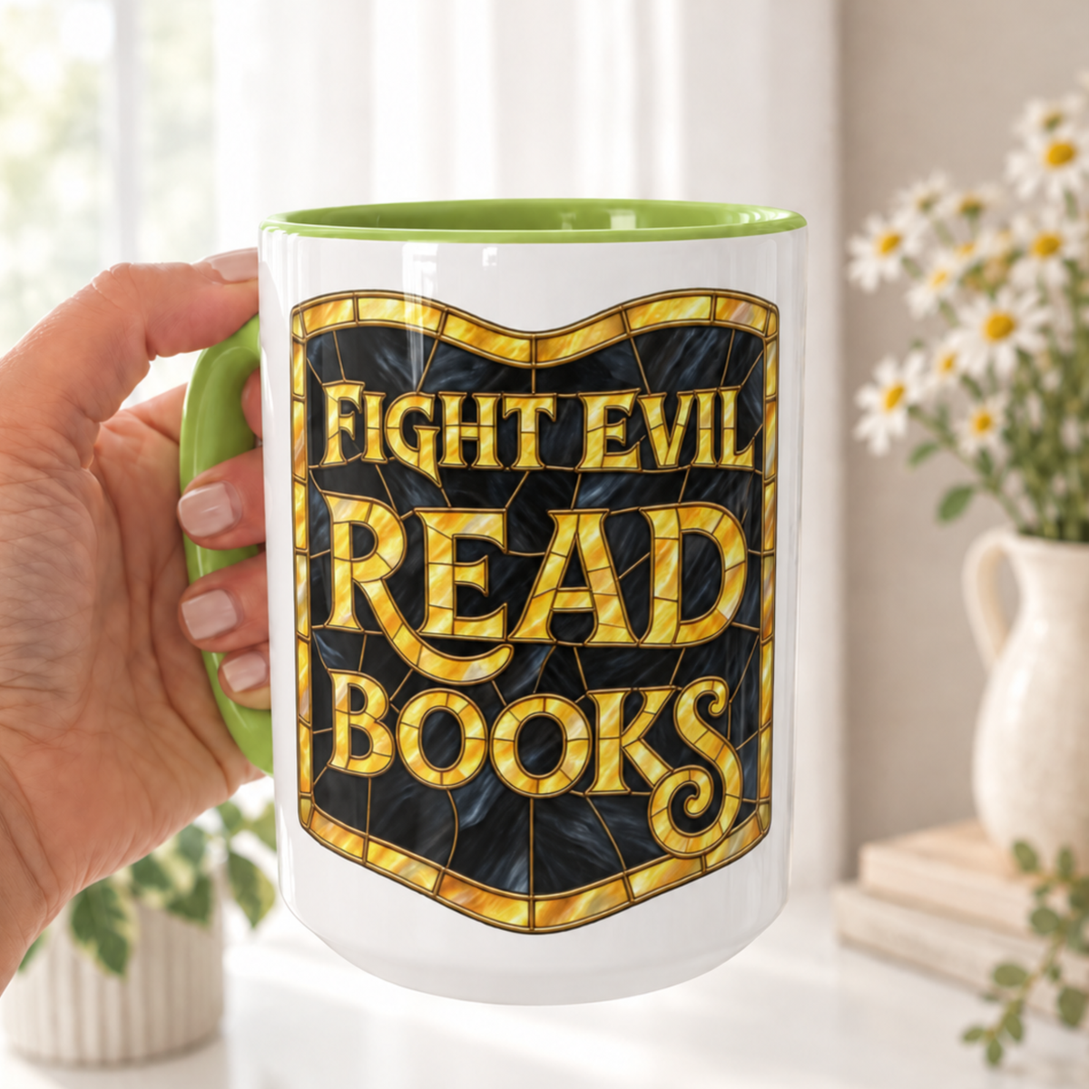 Book Lovers Mug, Fight Evil Read Books Quote, Bookish Gift