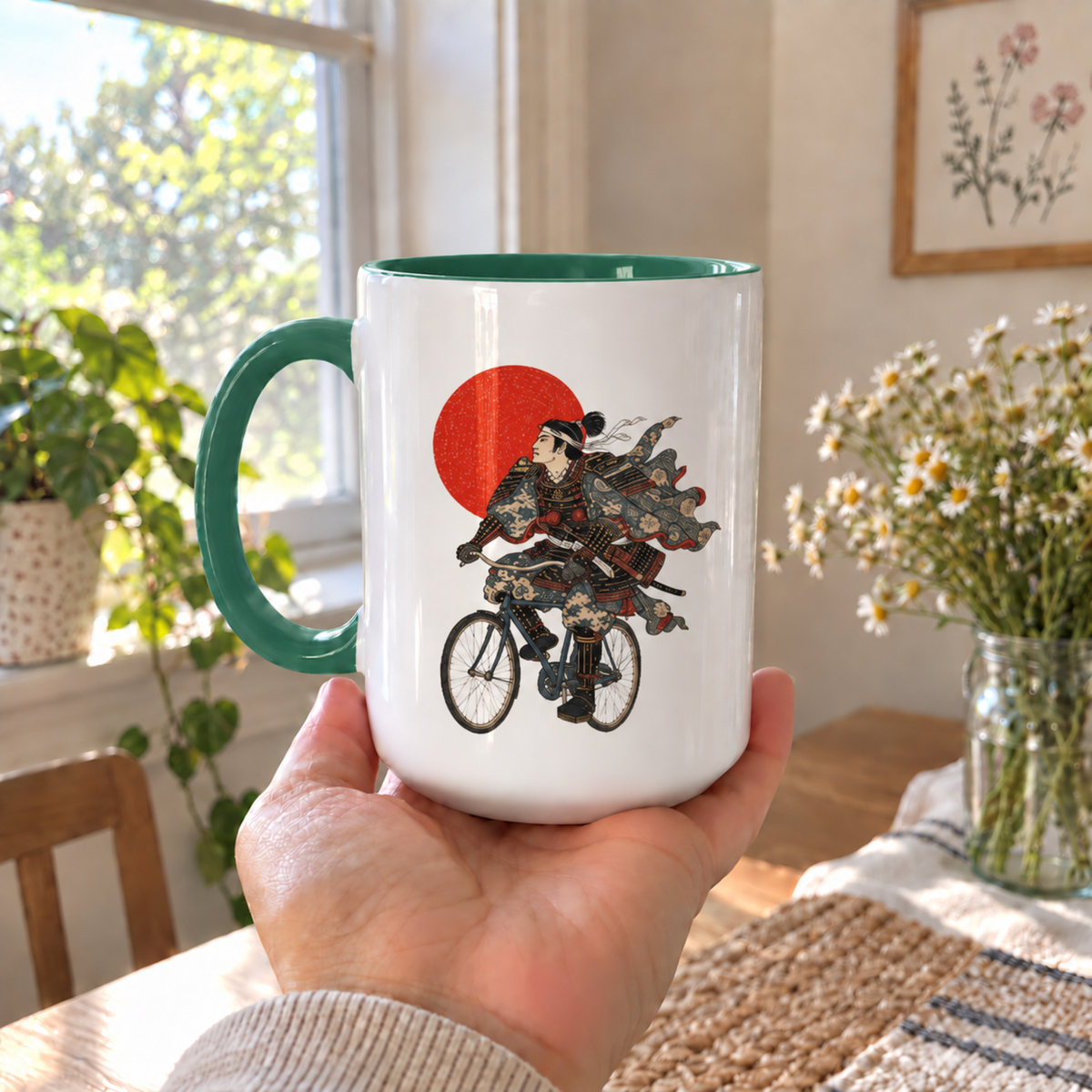Cyclist Mug, Cycling Gift for Him, Funny Samurai Bike Coffee Cup
