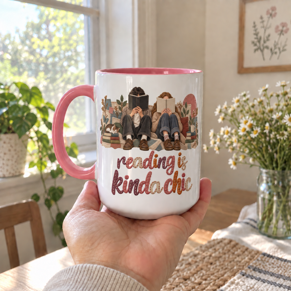 Book Lover Mug, Reading Is Kinda Chic, Bookish Gift Mug for Readers
