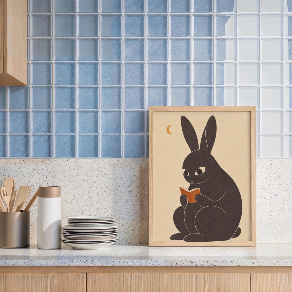 Book Lover Wall Art Print, Rabbit Reading Poster, Cozy Reading Nook Decor