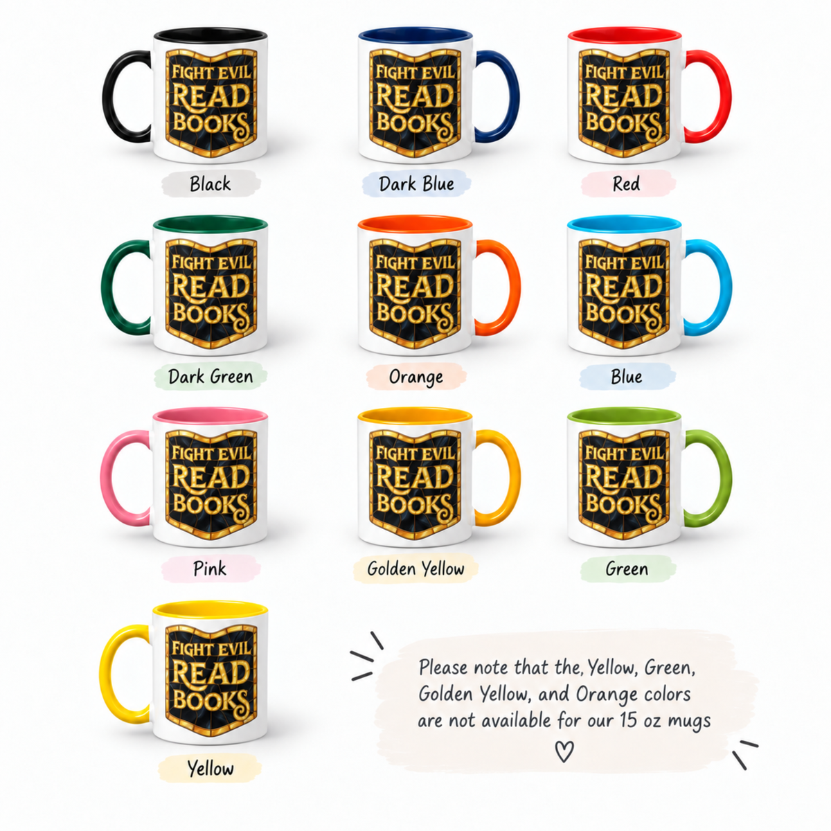 Book Lovers Mug, Fight Evil Read Books Quote, Bookish Gift
