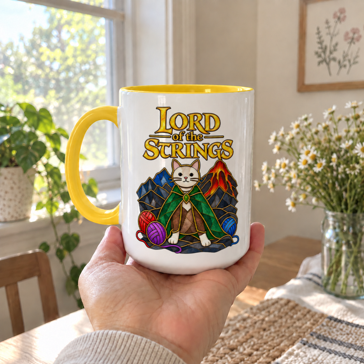 Lord of the Strings Cat Mug – Funny Fantasy Book Lover Coffee Mug