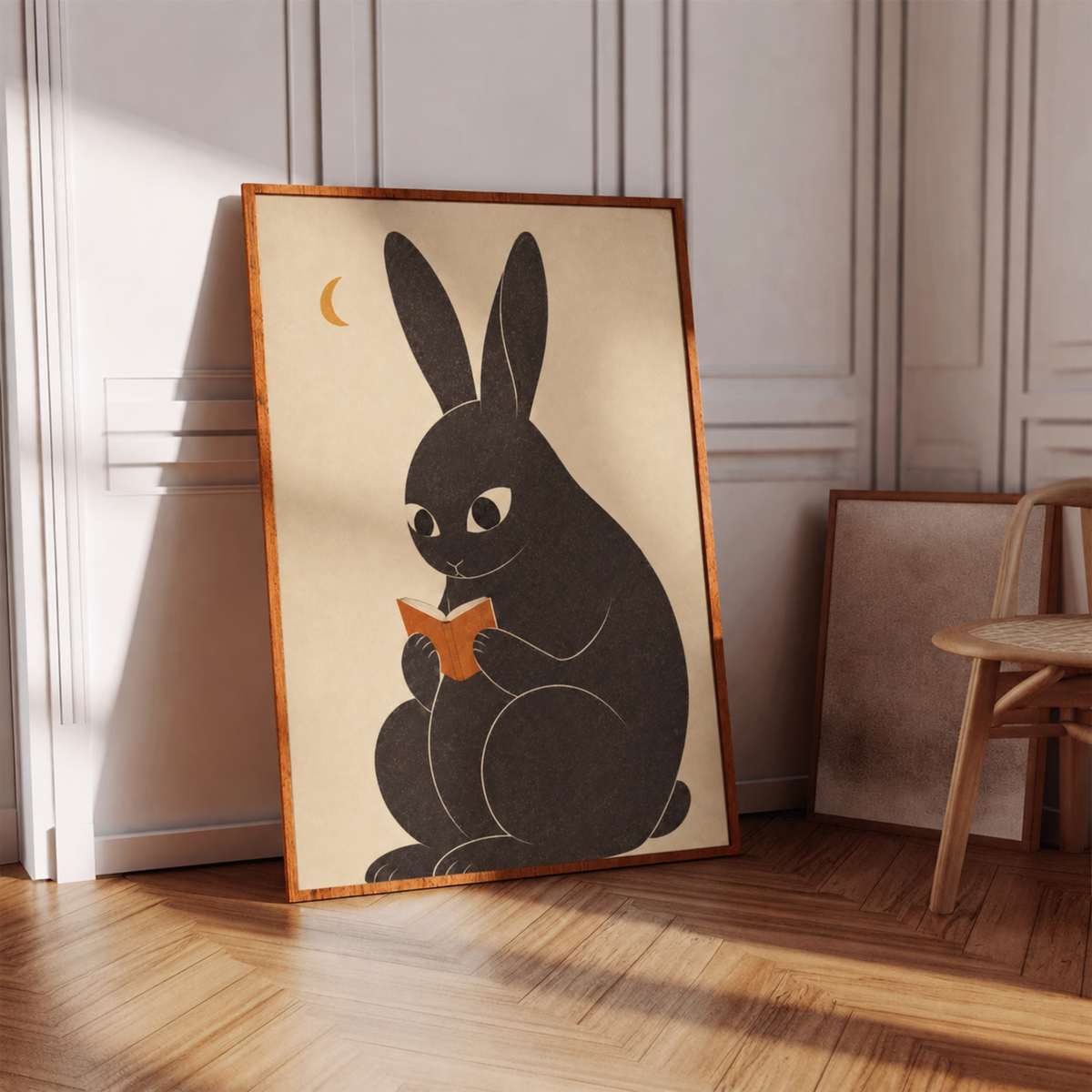 Book Lover Wall Art Print, Rabbit Reading Poster, Cozy Reading Nook Decor