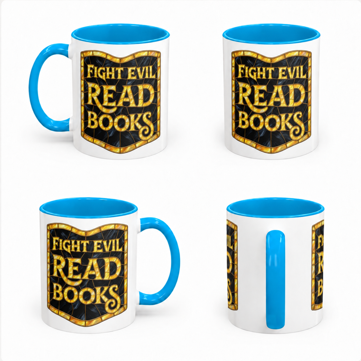 Book Lovers Mug, Fight Evil Read Books Quote, Bookish Gift