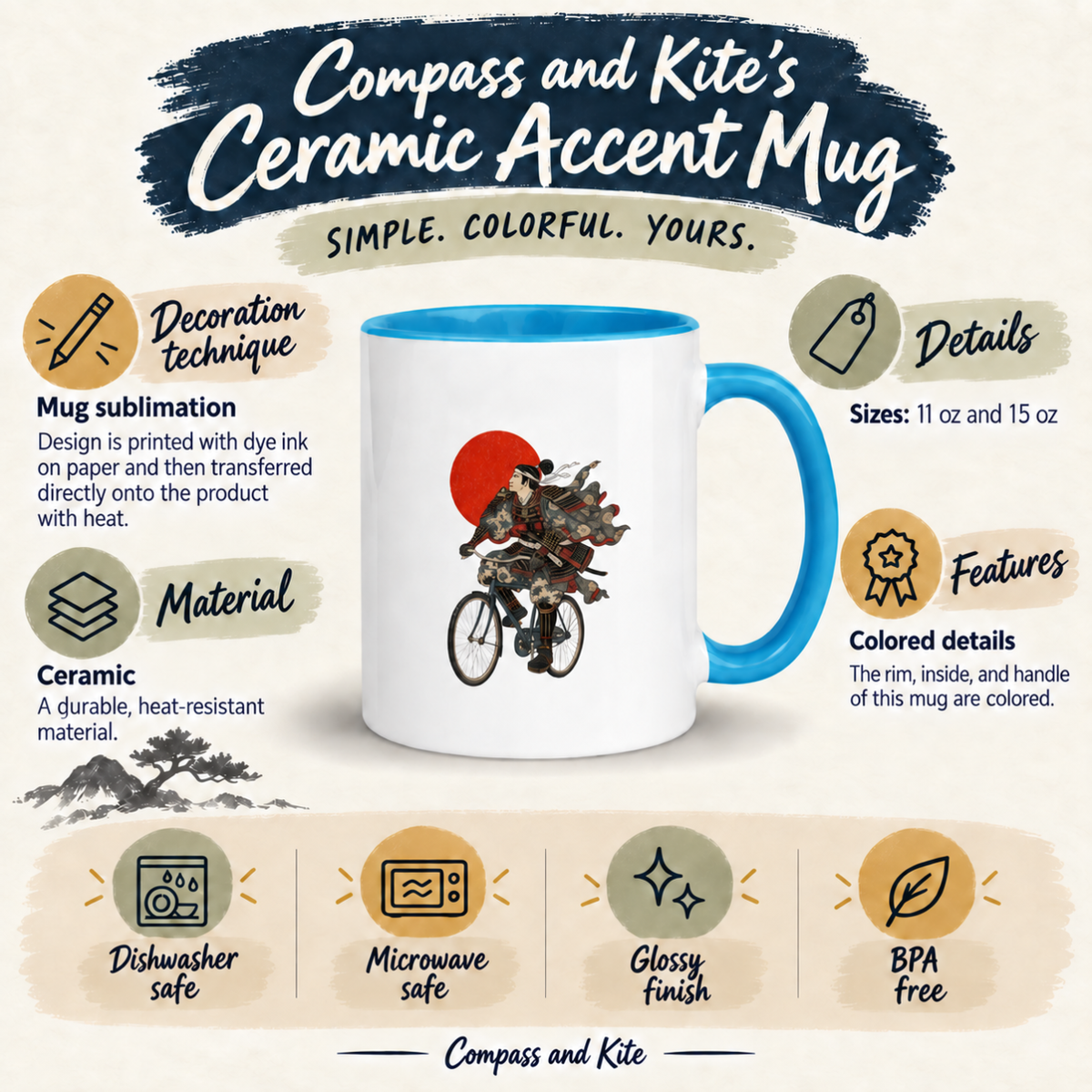 Cyclist Mug, Cycling Gift for Him, Funny Samurai Bike Coffee Cup