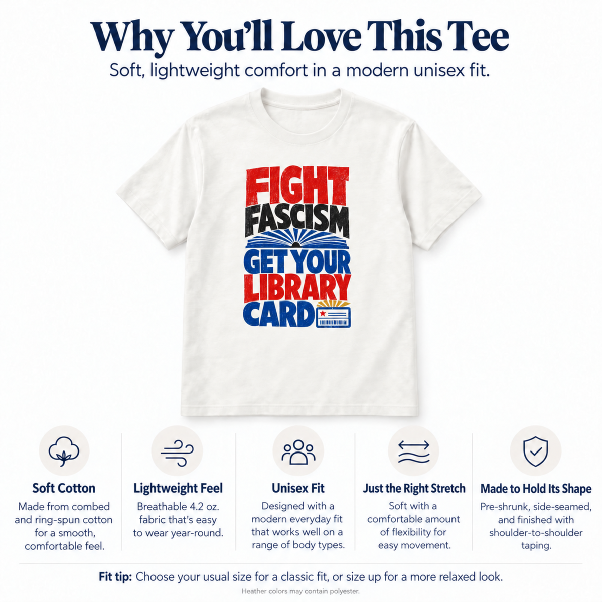 Fight Fascism. Get Your Library Card Unisex T-Shirt – Book Lover Graphic Tee