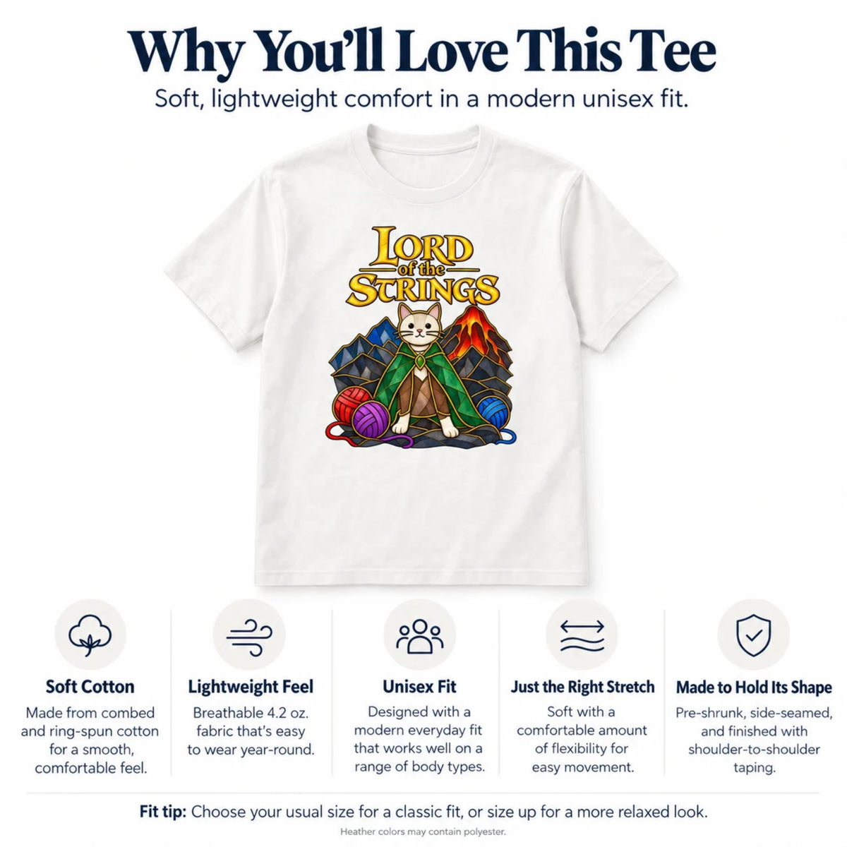Lord of the Strings Cat Unisex T-Shirt – Funny Fantasy Book Lover Graphic Tee