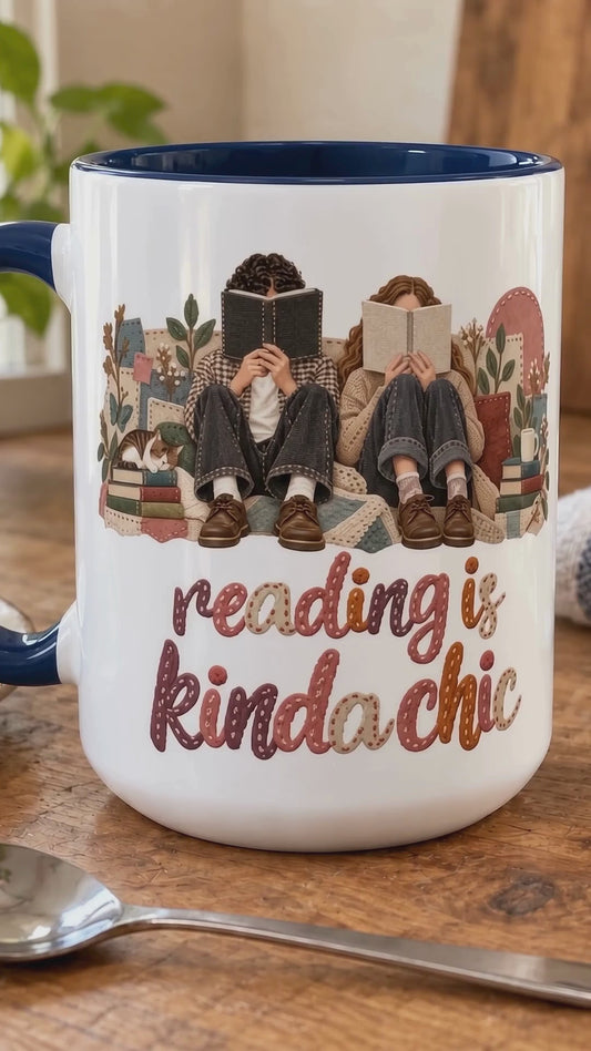 Book Lover Mug, Reading Is Kinda Chic, Bookish Gift Mug for Readers